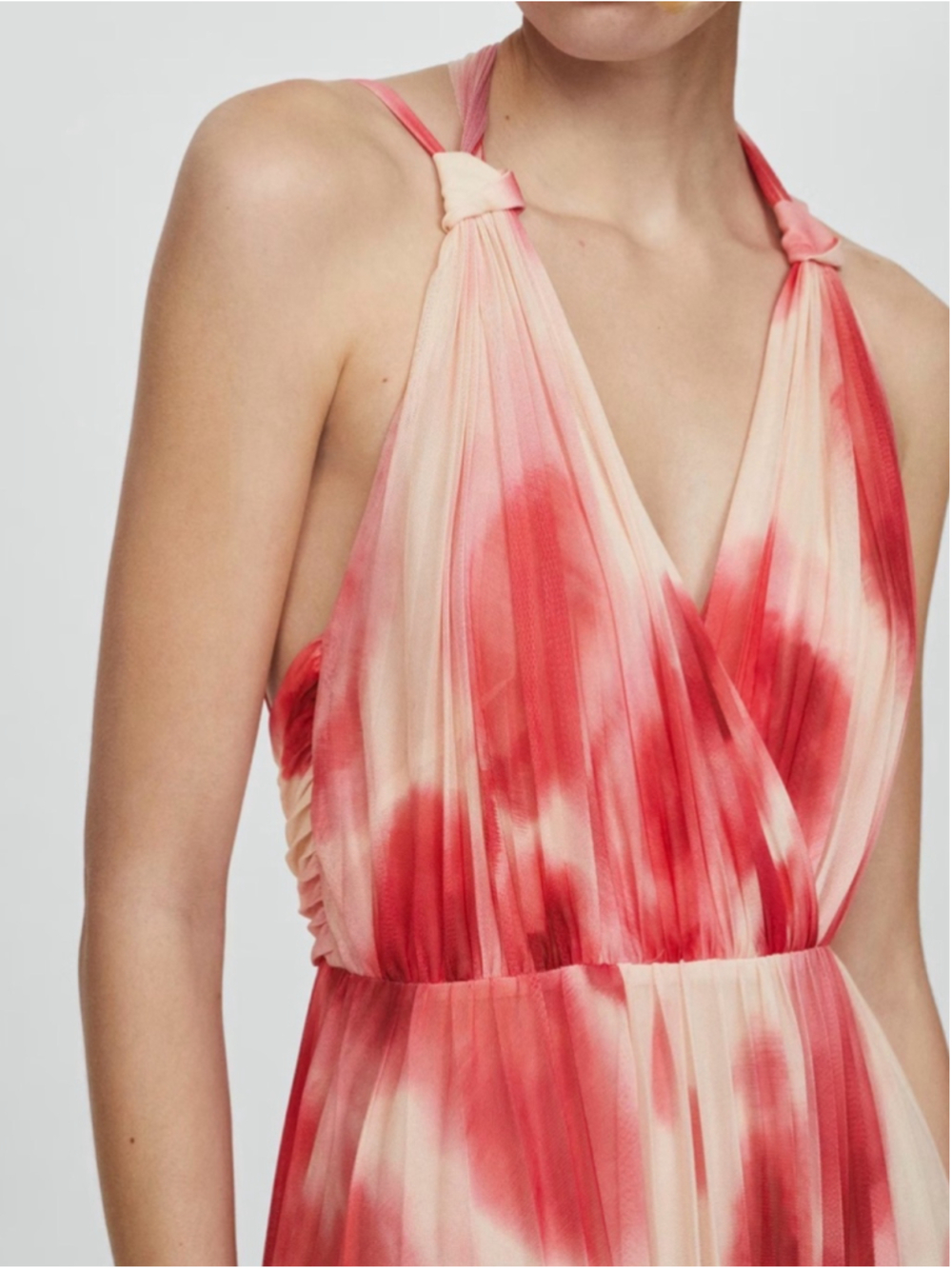 Mango Pink Watercolor Pleated Maxi Dress Large - Picture 4 of 14